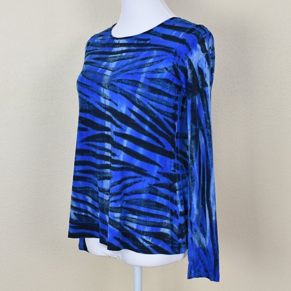 Annie Turbin Blue Tiger Stripe Tie Dye Boatneck Long Sleeve Top 1/S - Picture 2 of 7